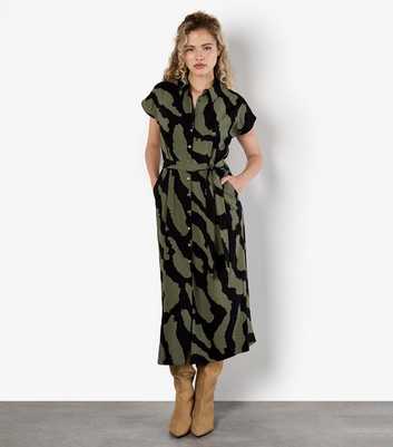 Apricot Dark Khaki Painterly Zebra Print Shirt Dress