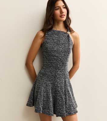 Black Textured Sleeveless Skater Mini Dress