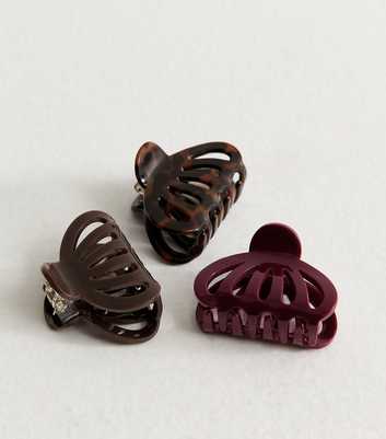 Brown Pack Of 3 Mini Curved Hair Claw Clips