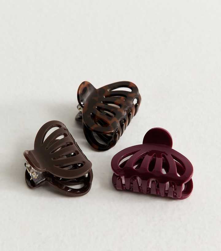 Brown Pack Of 3 Mini Curved Hair Claw Clips