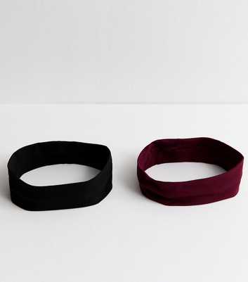 Pack Of 2 Black and Burgundy Multicolour Stretch Headband