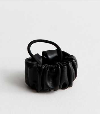 Black Faux Leather Wrap Hair Tie