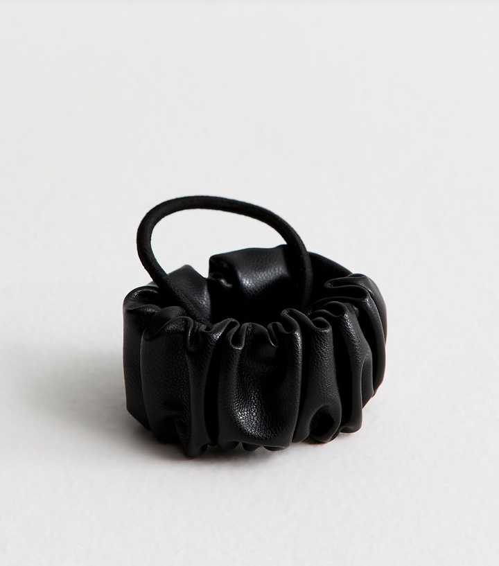 Black Faux Leather Wrap Hair Tie