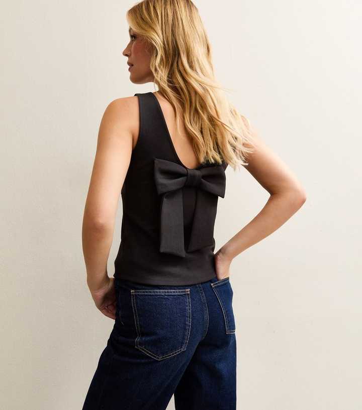 Black Bow Back Square Neck Top