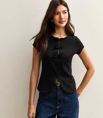 Black Bow Detail Short Sleeve Top