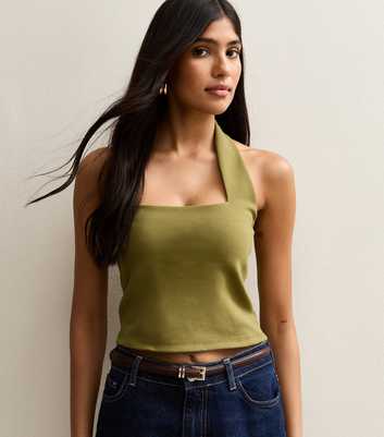 Light Khaki Soft Touch Ponte Halter Top