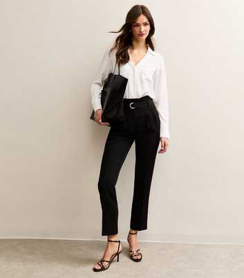 Tall Black Ring Belted Paper Bag Waist Trousers