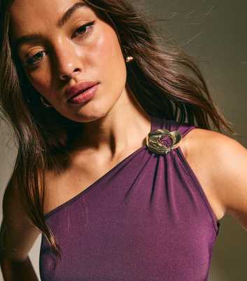 Purple One Shoulder Buckle Detail Top