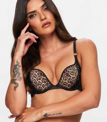 Ann Summers Brown Satin Leopard Print Padded Plunge Bra