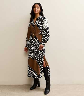 Petite Black Patchwork Print Midi Shirt Dress