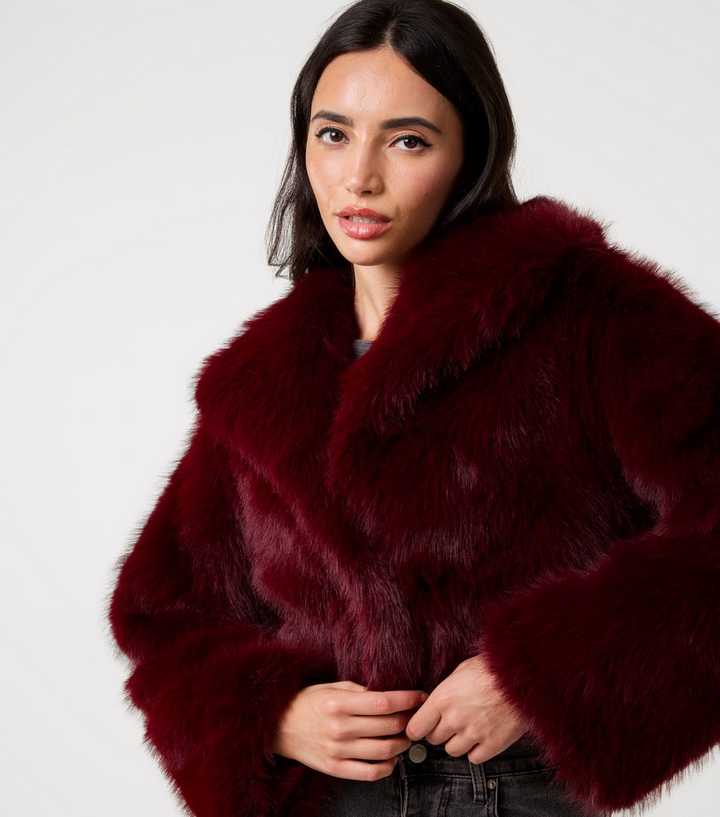Pink Vanilla Burgundy Faux Fur Cropped Fur Jacket