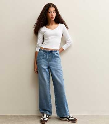 Girls Blue Drawstring Waist Jeans