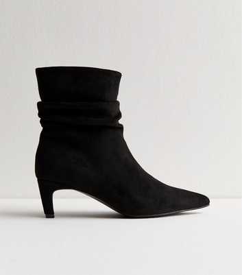 Black Faux Suede Ruched Pointed Toe Ankle Boots