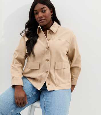 Curves Stone Cotton Flap Pocket Shacket