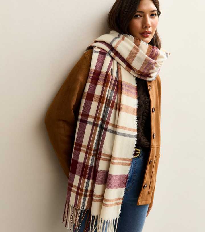 Cream and Burgundy Tartan Scarf