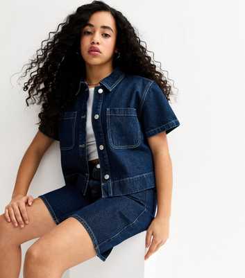 Girls Blue Patch Pocket Denim Shirt