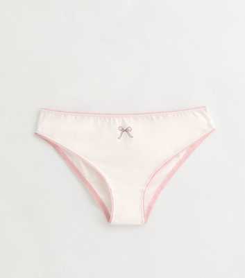 Girls White and Pink Front Bow Briefs
