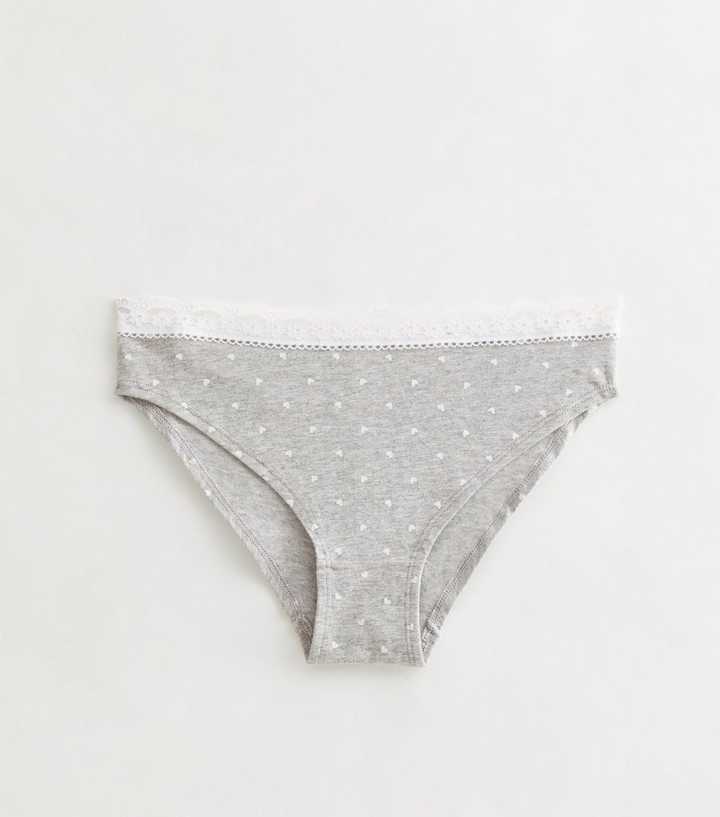 Girls Grey Love Heart Print Lace Top Briefs