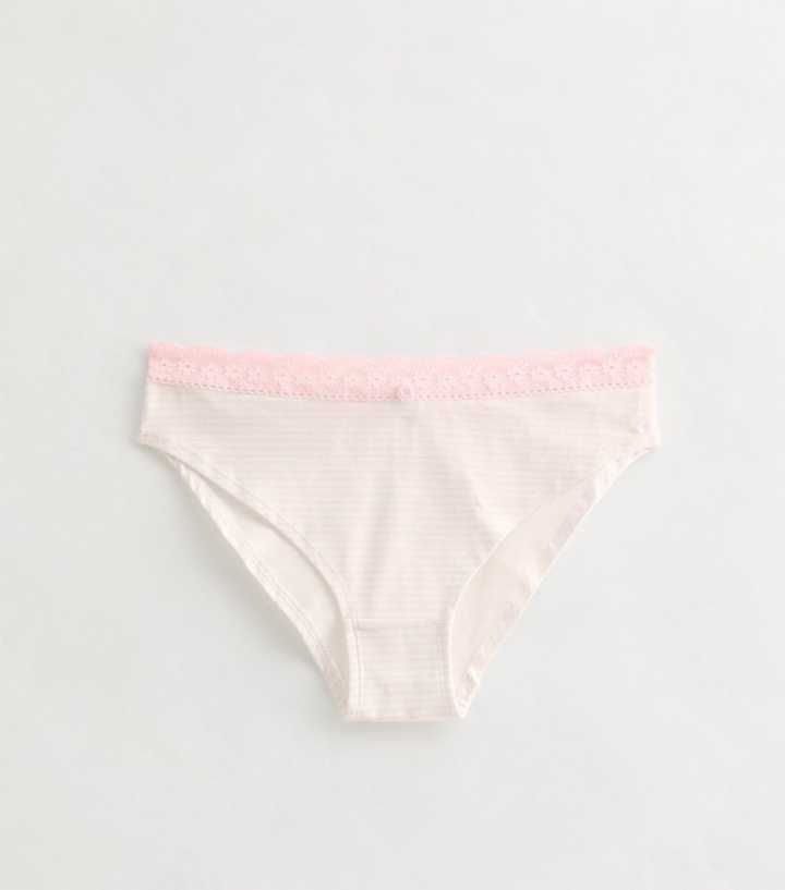 Girls Pink Striped Lace Top Briefs