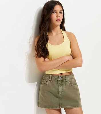 Girls Khaki Distressed Denim Mini Skort