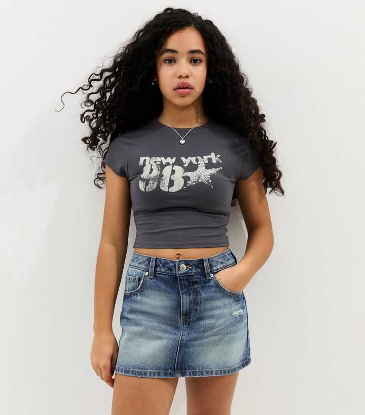 Girls Blue Distressed Denim Mini Skort
