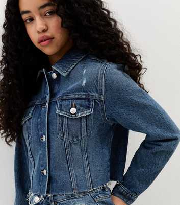 Girls Blue Distressed Cropped Denim Jacket