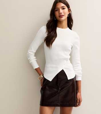 Off White Asymmetric Button Long Sleeve Top