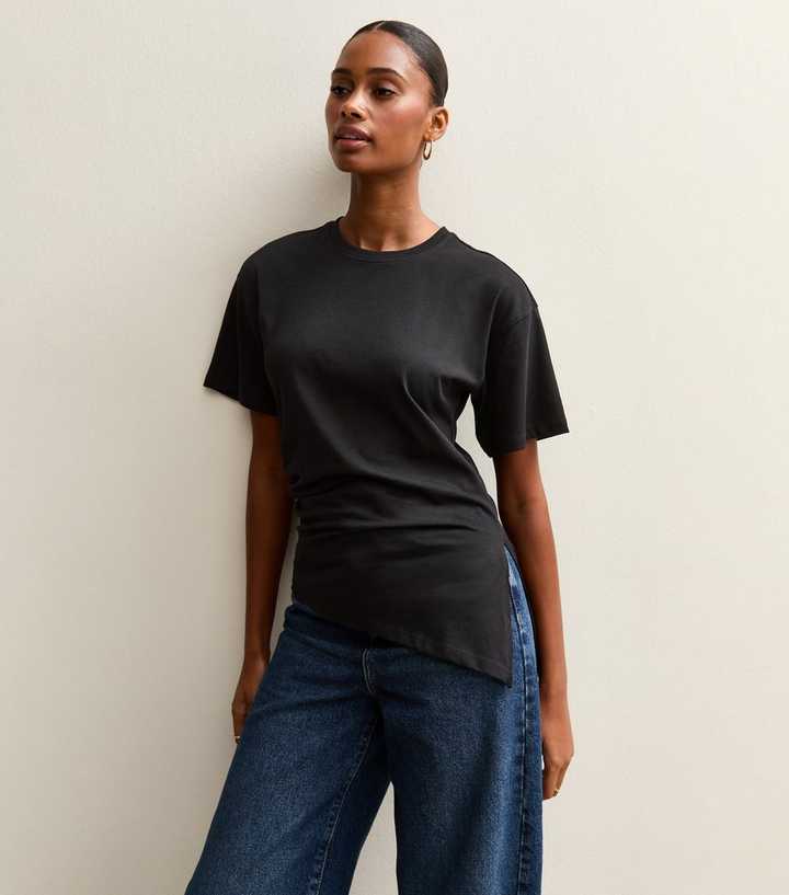 Black Jersey Ruched Side T-Shirt