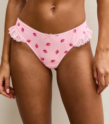 Pink Microfibre Lip Print Thong