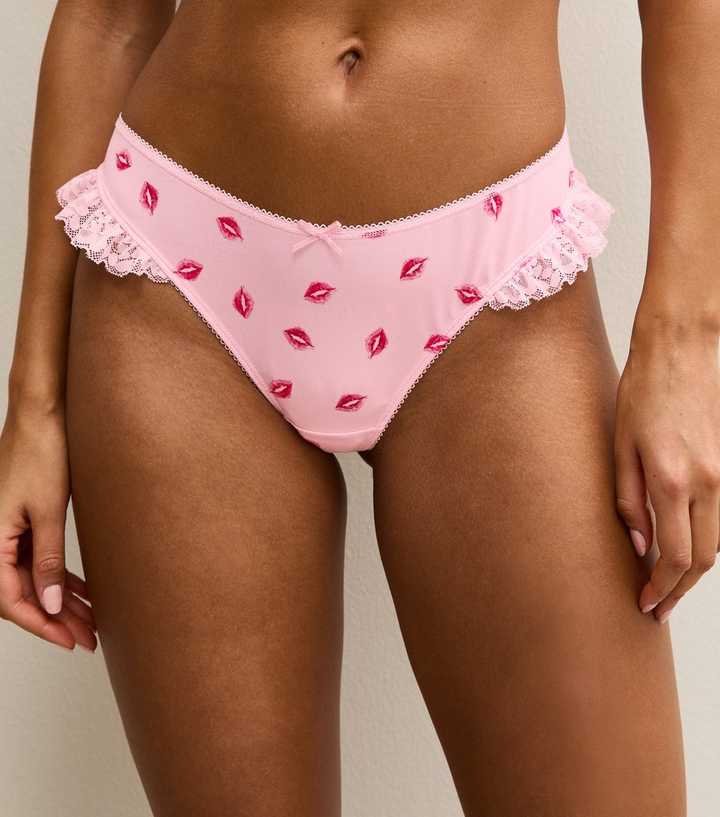 Pink Microfibre Lip Print Thong