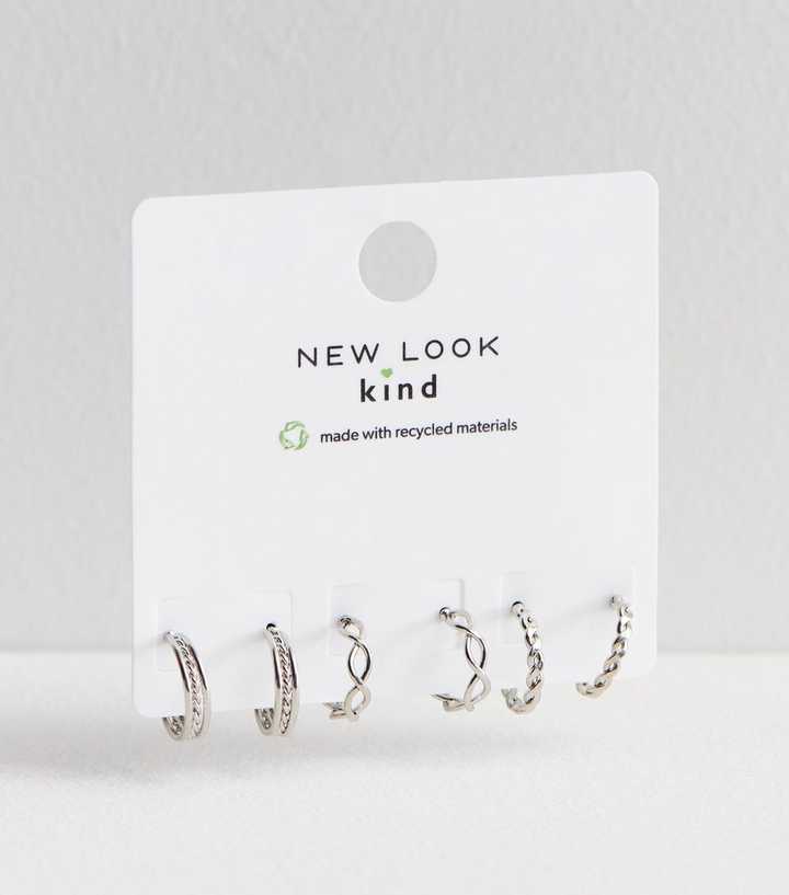 Pack Of 3 Silver Tone Mini Twist Hoop Earrings