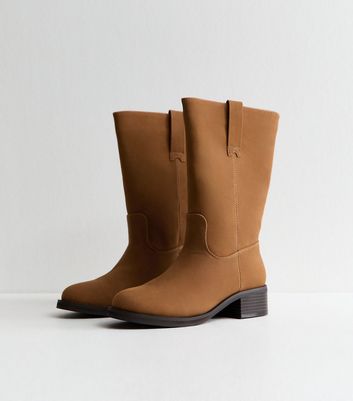 Tan Faux Suede Pull On Boots
