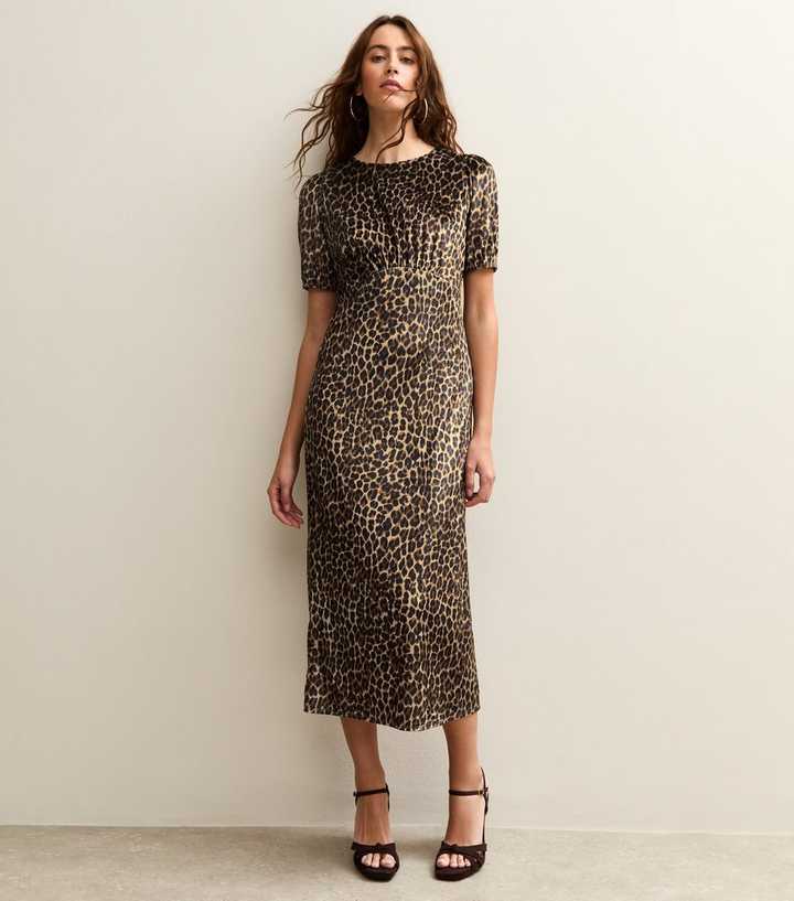 Brown Velvet Animal Print Midi Dress
