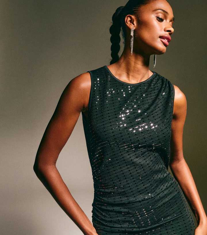 Black Sequin Embellished Midi Dress | New Look Black Sequin Embellished Midi Dress | New Look