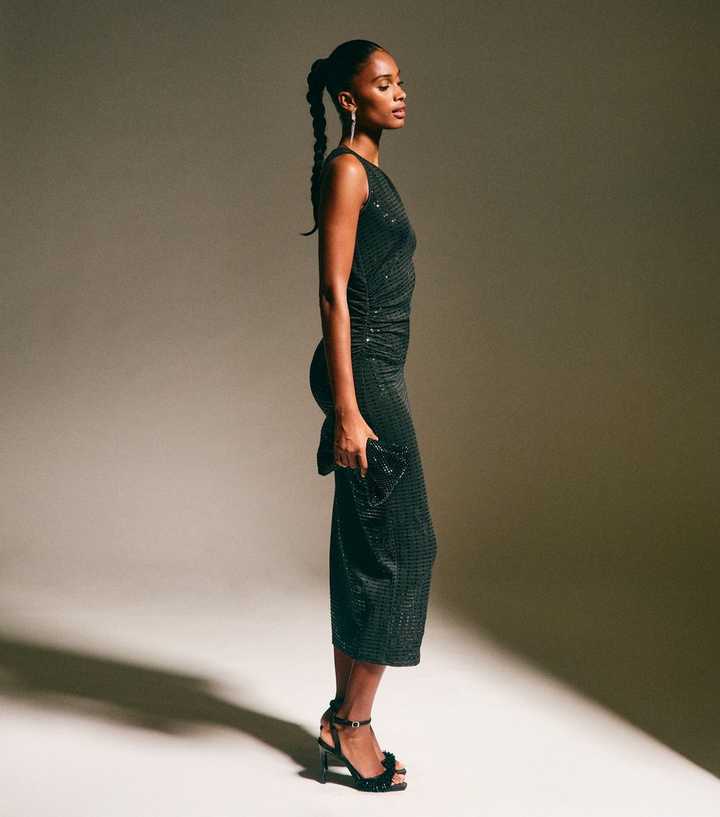Black Sequin Embellished Midi Dress | New Look