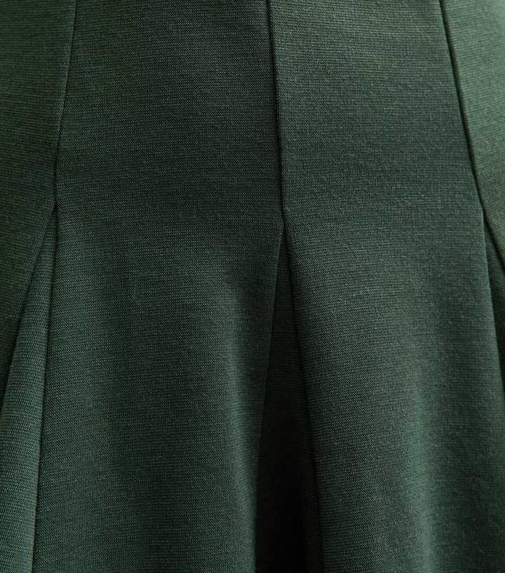 Dark Green Slash Neck Long Sleeve Skater Dress | New Look