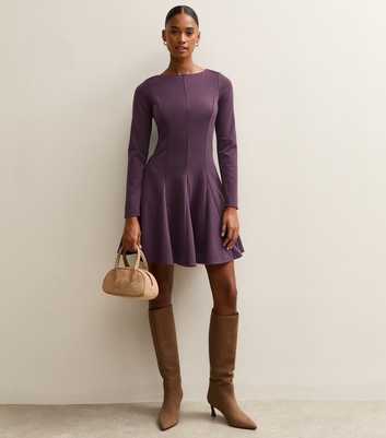 strapless open back dress Wine Long Sleeve Belted Pleated Skater Dress – AX Paris main image 1
