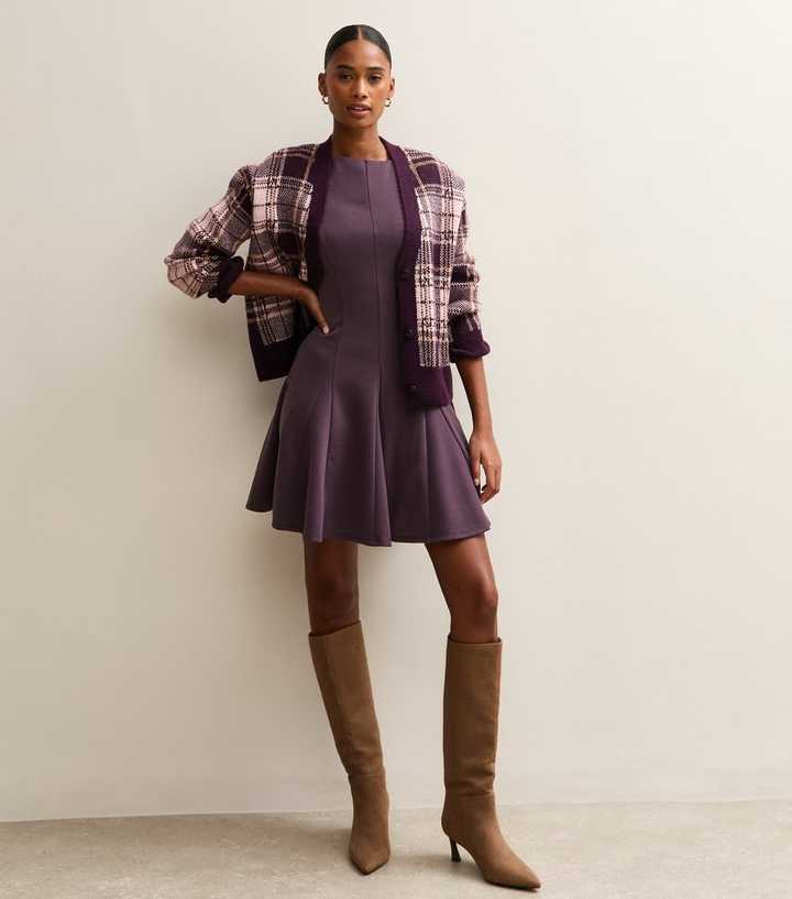 Purple Slash Neck Long Sleeve Skater Dress | New Look Purple Slash Neck Long Sleeve Skater Dress | New Look