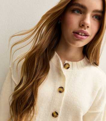 Girls Cream Chunky Front Pocket Cardigan