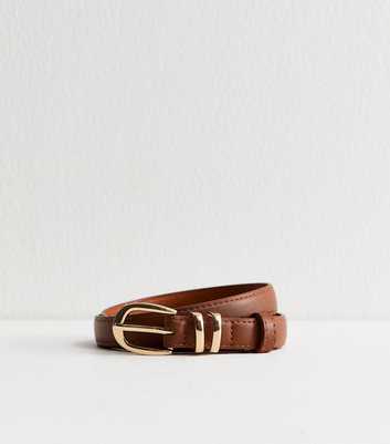 Tan Faux Leather Skinny Belt
