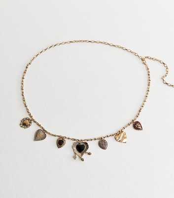 Gold Tone Heart Charm Chain Belt
