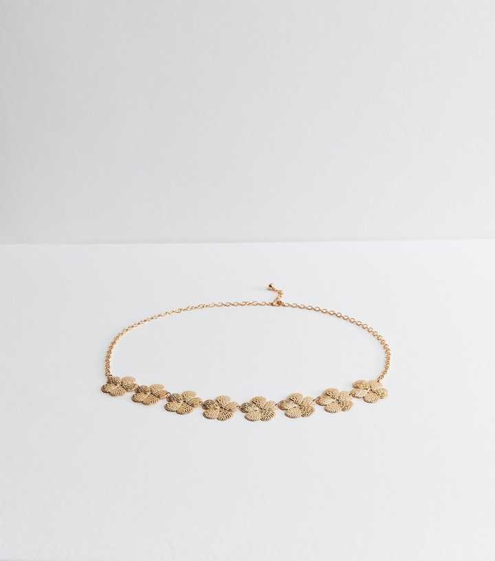 Gold Tone Textured Flower Chain Belt | New Look display picture 1