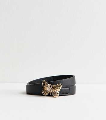 Black Faux Leather Butterfly Buckle Belt