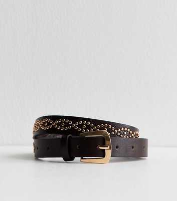 Dark Brown Faux Leather Studded Belt