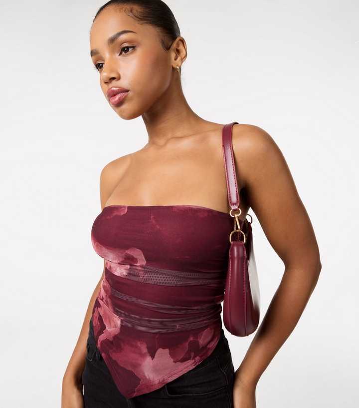 Pink Vanilla Burgundy Mesh Smoke Print Bandeau Top