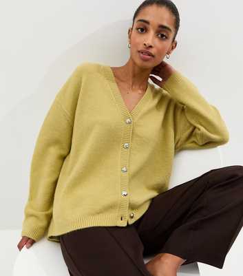 Bright Green V-Neck Boyfriend Cardigan