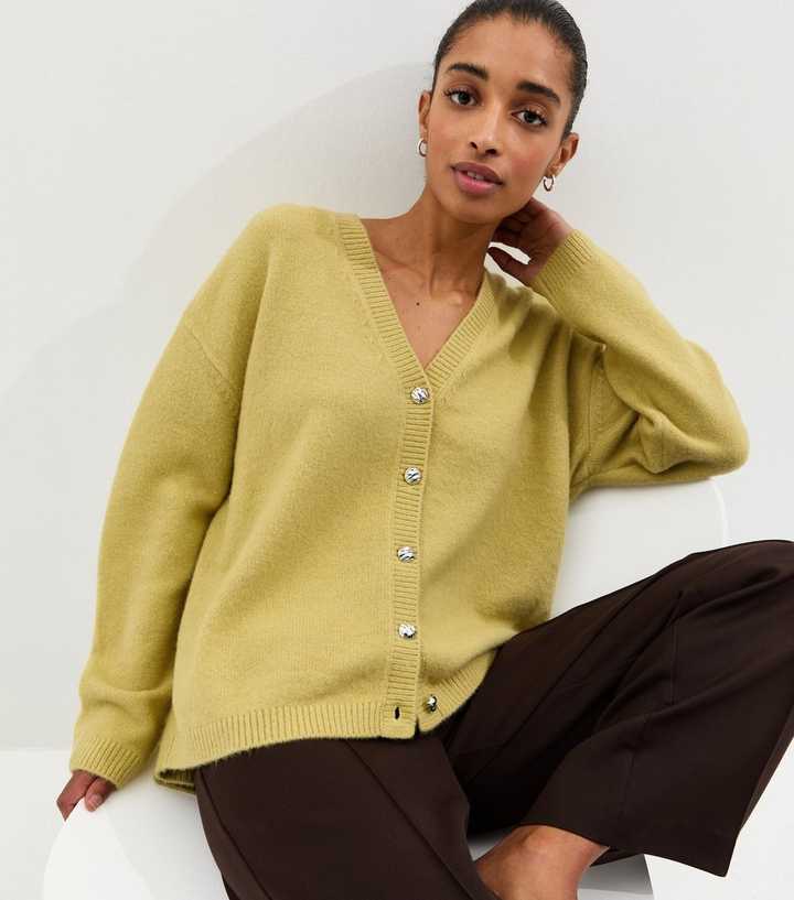 Bright Green V-Neck Boyfriend Cardigan