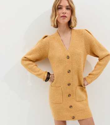 Light Yellow Stitchy Knit Button Front Mini Dress