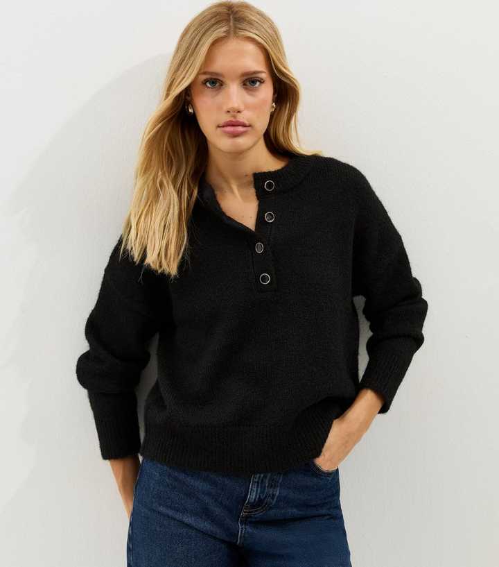 Black Brushed Henley Jumper