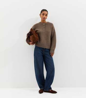 Dark Mink Brushed Henley Jumper